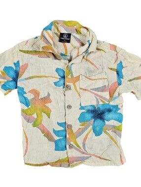 Volcom Boys Sz 4 Short Sleeve Button Up Hawaiian Shirt Floral Camp Shirt